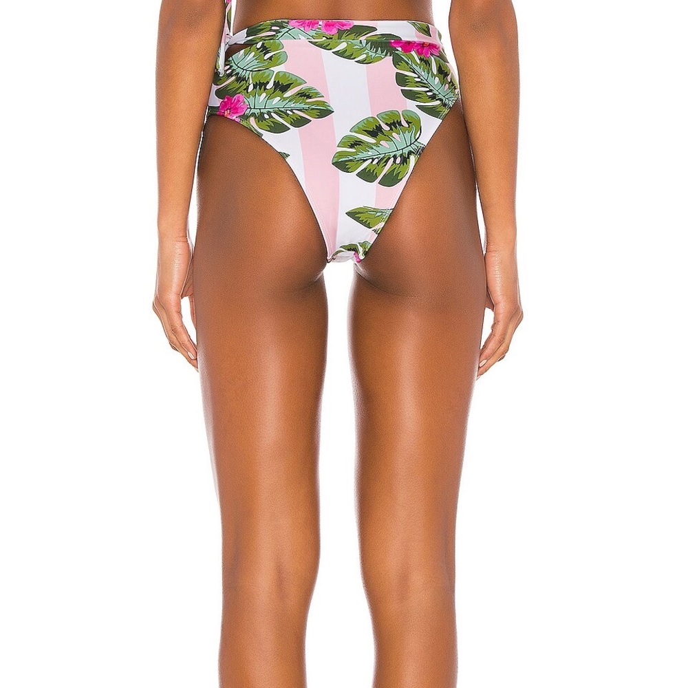 Lovers & Friends Pink Green Palm Stripe Waist Tie Bikini Bottoms size Medium EUC - Picture 4 of 11
